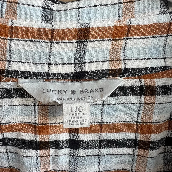 Lucky Brand Neutral Plaid Button Down Shirt - Size L - Picture 2 of 4